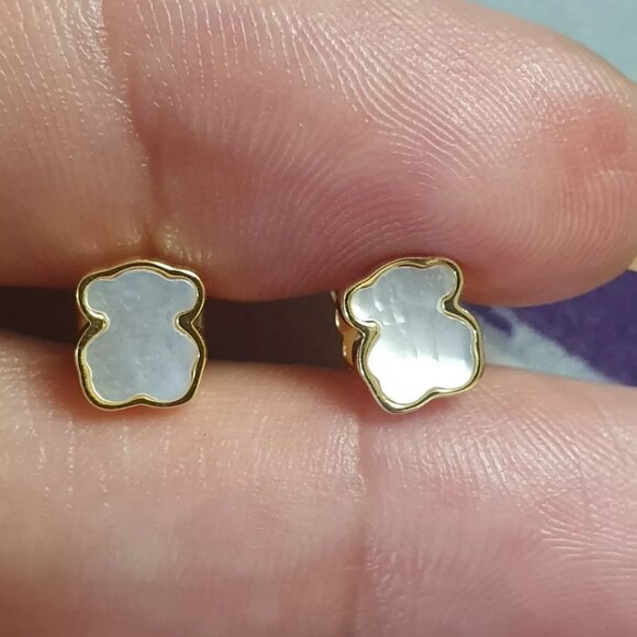 (SOLD)Tous Bear Mother Of Pearl Stud Earrings - Picture 1 of 7
